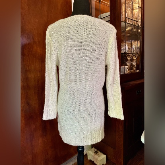 Soft Knit, Small Silver Sequins, Cream Tunic Sweater Size L - Picture 3 of 4